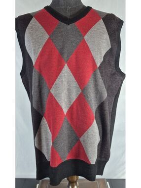 Phat Farm Sweater Vest Mens XL Argyle Red Gray Black Y2K Hip Hop V Neck